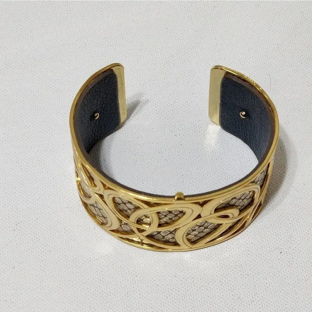 𝅺Brighton Christo Vienna Wide Cuff Bracelet gold and teal leather‎ insert